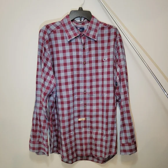Red Vineyard Vines Plaid Whale Shirt - Picture 2 of 5